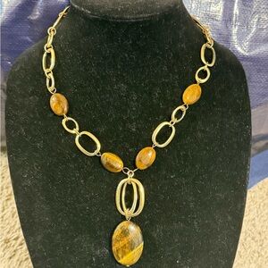 Etienne Aigner Gold and Brown Statement Necklace
